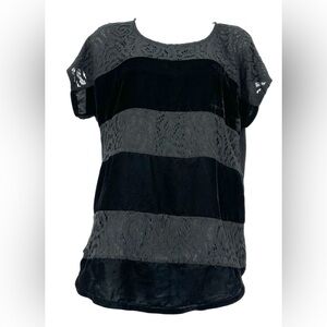 Dolan Left Coast Women’s‎ S Black Velvet & Lace Striped Short Sleeve Top Anthro